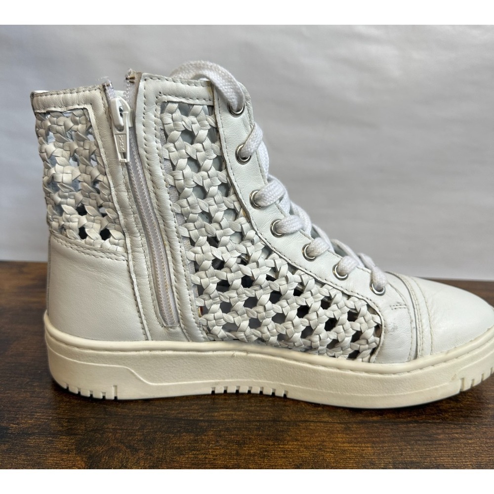 Free People Hayes High Top Sneakers White Woven Leather Lace Up Side Zip Size 8 - Picture 3 of 16